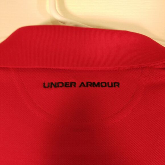 Under Armour Golf polo shirt mens L Large red embroidered 96 UPF 30+ short sl - Picture 5 of 13